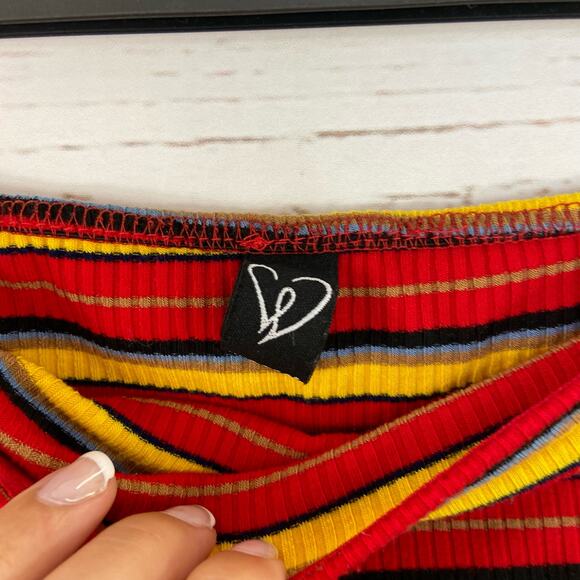 Windsor M Red Yellow Stripe Strapless Ribbed Cropped Tube Top - Picture 5 of 6